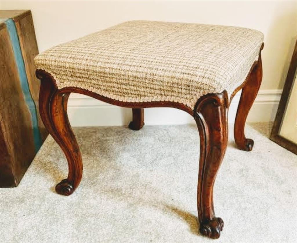 A Victorian rosewood dressing stool, length 48cm, depth 48cm, height 42cm